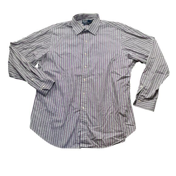 Polo Ralph Lauren 17 1/2 Classic Fit Curham Long Sleeve Purple Strip Dress Shirt - Picture 1 of 6